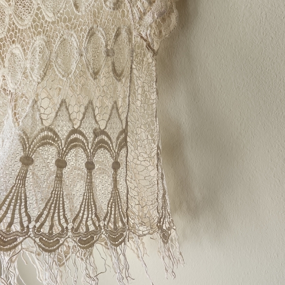 Vivid Collection Elegant Lace Crochet Short Sleeve Blouse in Cream Sz M Cottage - Picture 10 of 15